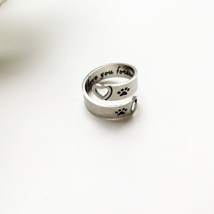 Bague Twist Ajustable Patte et Coeur – Acier Inoxydable