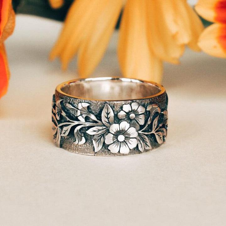 Bague Bohémienne Rétro en Fleur Sculptée