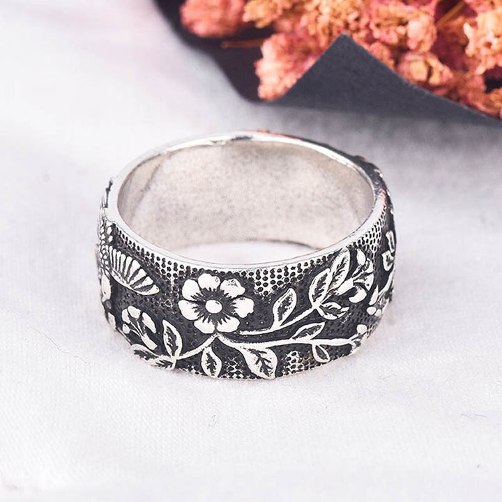 Bague Florale Sculptée Rétro Bohémienne