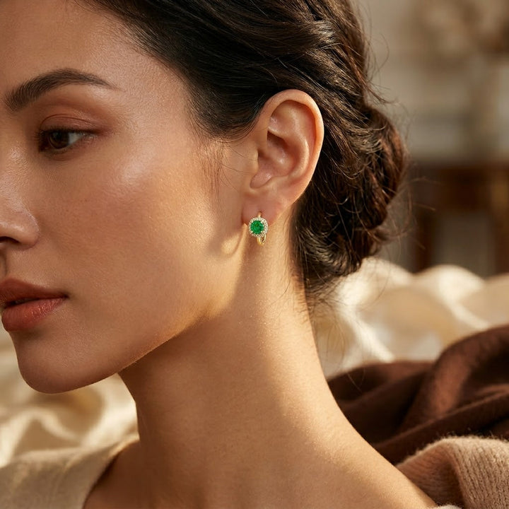 Emerald Gold Hoop Earrings