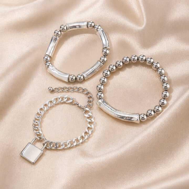 Ensemble de Bracelets Punk en Or Blanc avec Fermoir