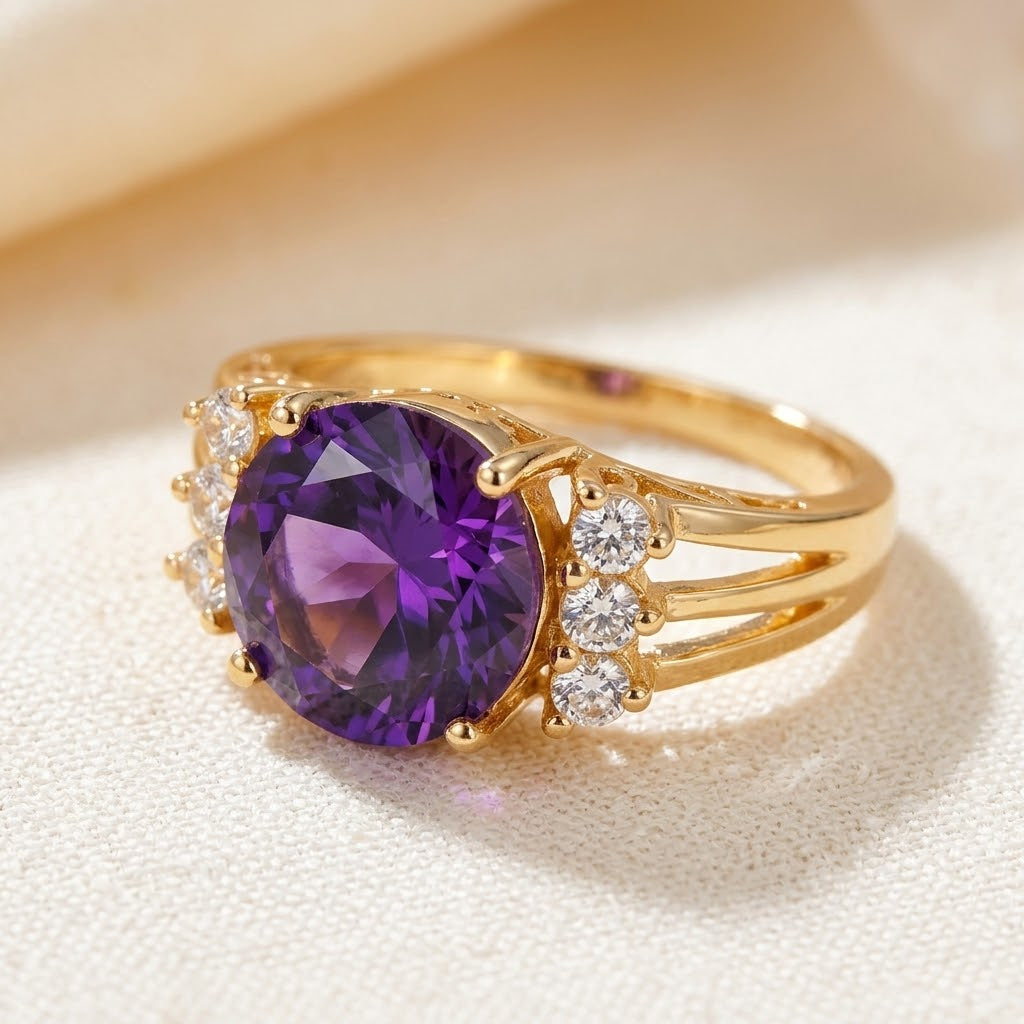 Gold ring with amethyst and split shank