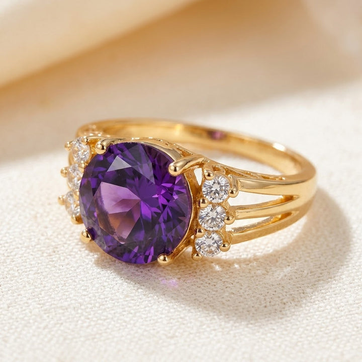 Gold ring with amethyst and split shank