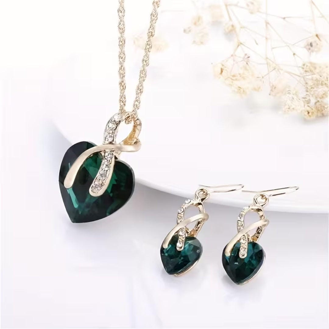 Ensemble de Bijoux Cœur Émeraude Infini