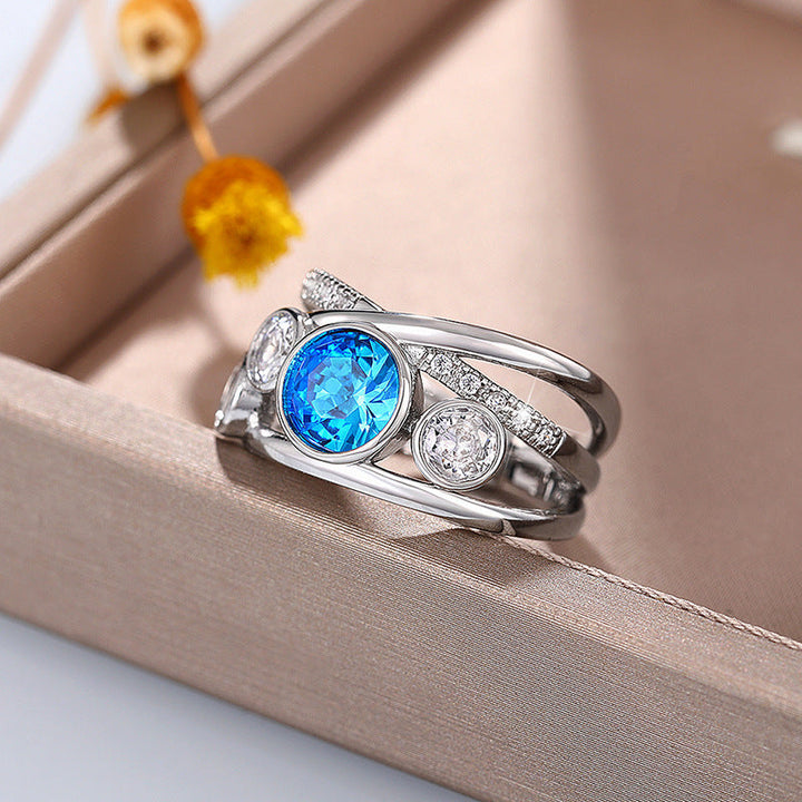 Bague de déclaration en argent avec pierre bleue