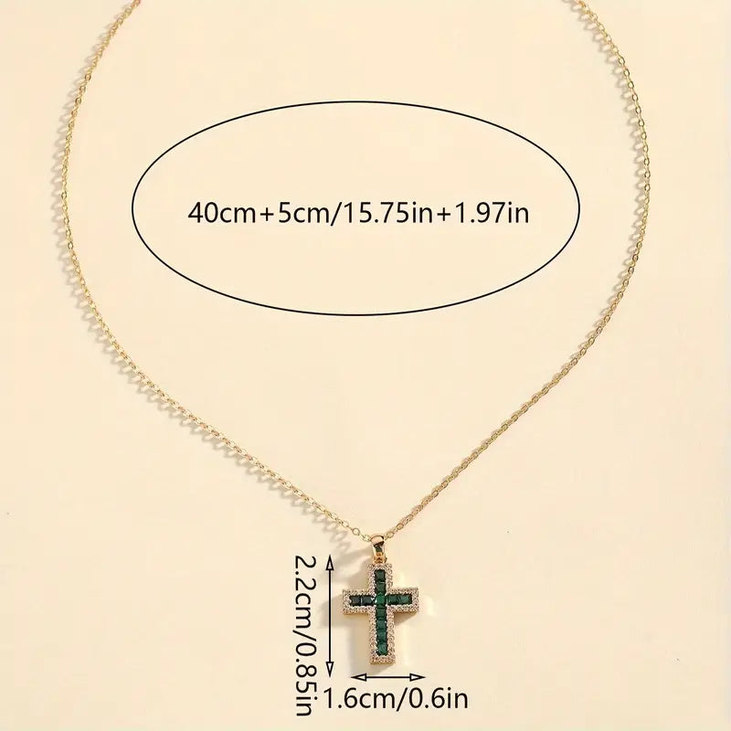 Emerald Cross Pendant Solene | Gold