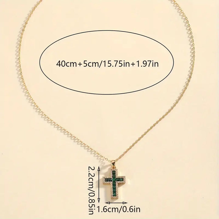 Emerald Cross Pendant Solene | Gold
