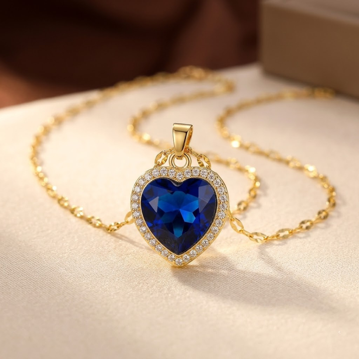 Golden Sapphire Heart Necklace
