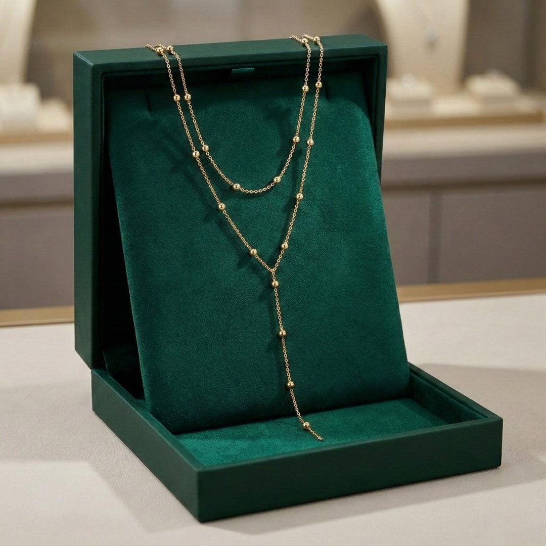 Collier à perles à franges longues en or à deux couches