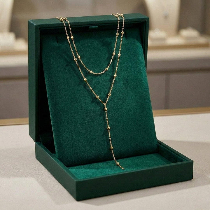 Collier à perles à franges longues en or à deux couches