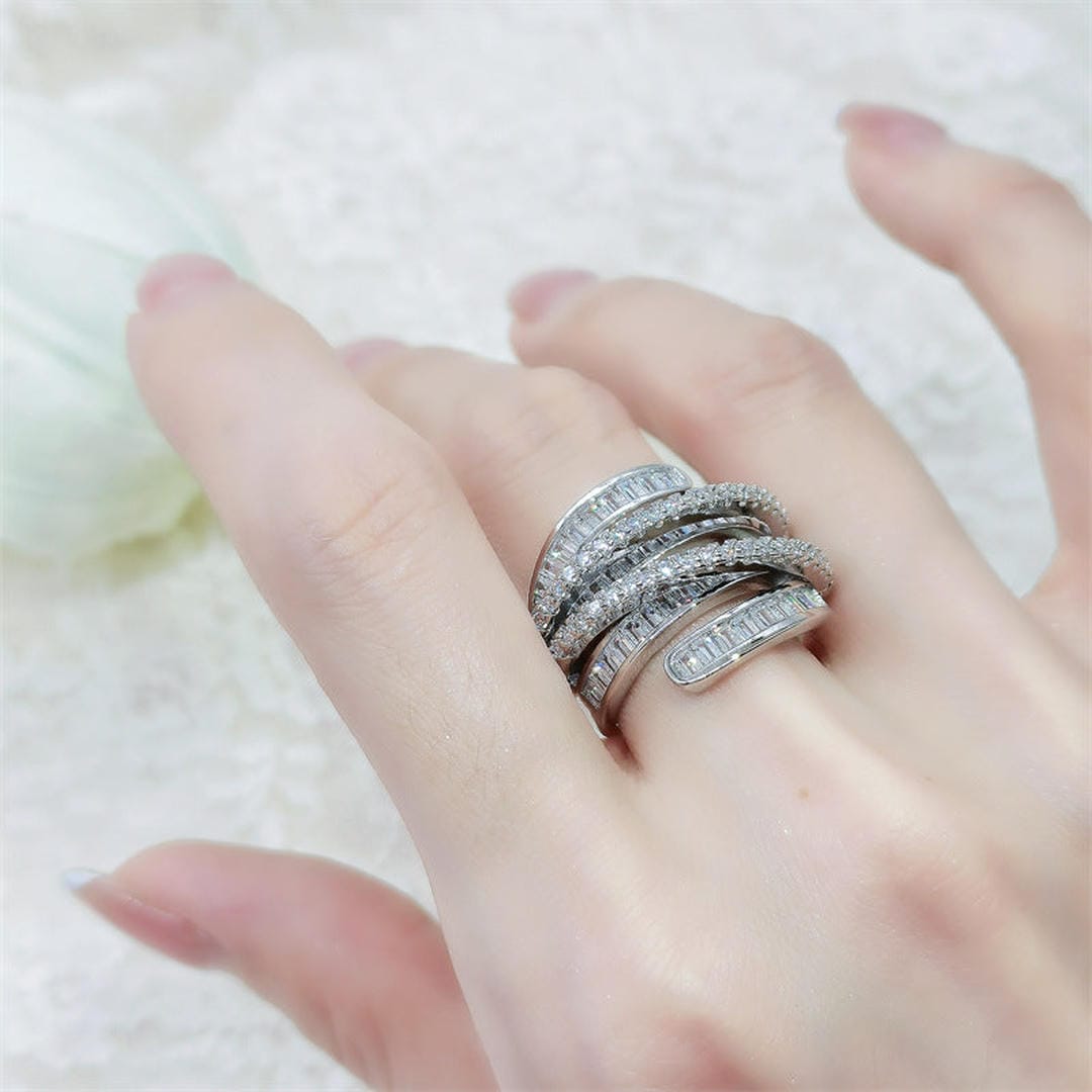 Bague ajustable en zircon argent
