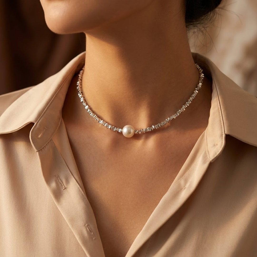 Minimalist Silver Beaded Choker Necklace