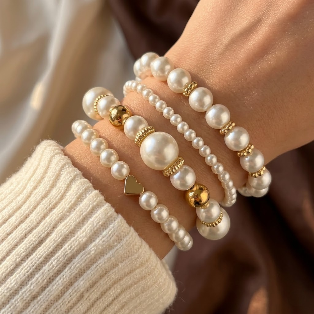 Ensemble de Bracelets en Perles Dorées