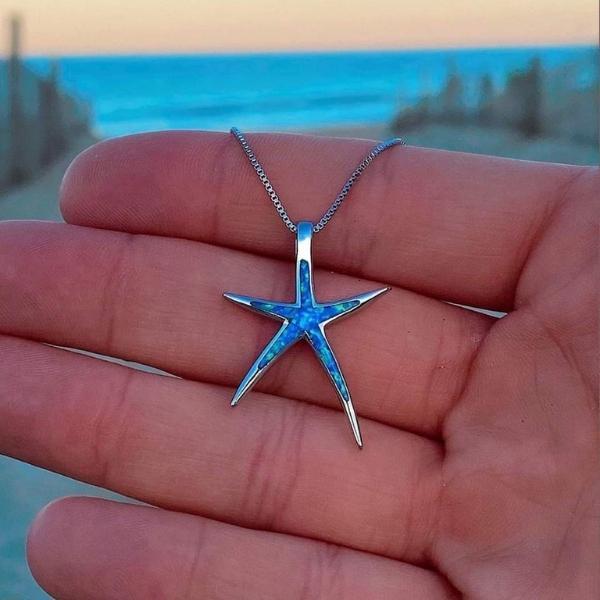 Collier en Opale Bleue avec Étoile de Mer en Argent