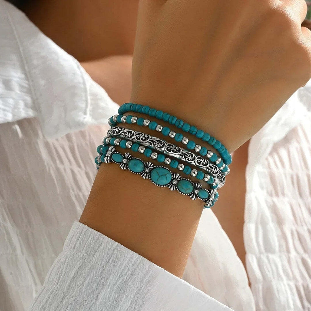 Ensemble de Bracelets Bohèmes en Perles de Turquoise