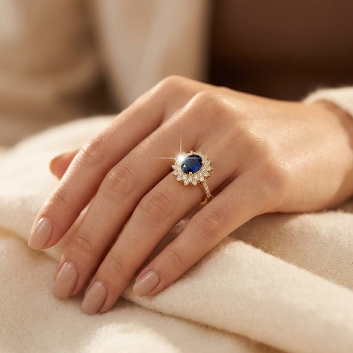 Golden Sapphire Halo Ring