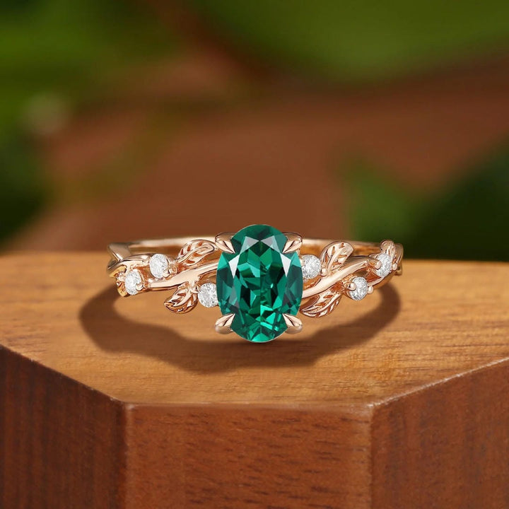 Bague de Promesse Vigne avec Feuille Émeraude
