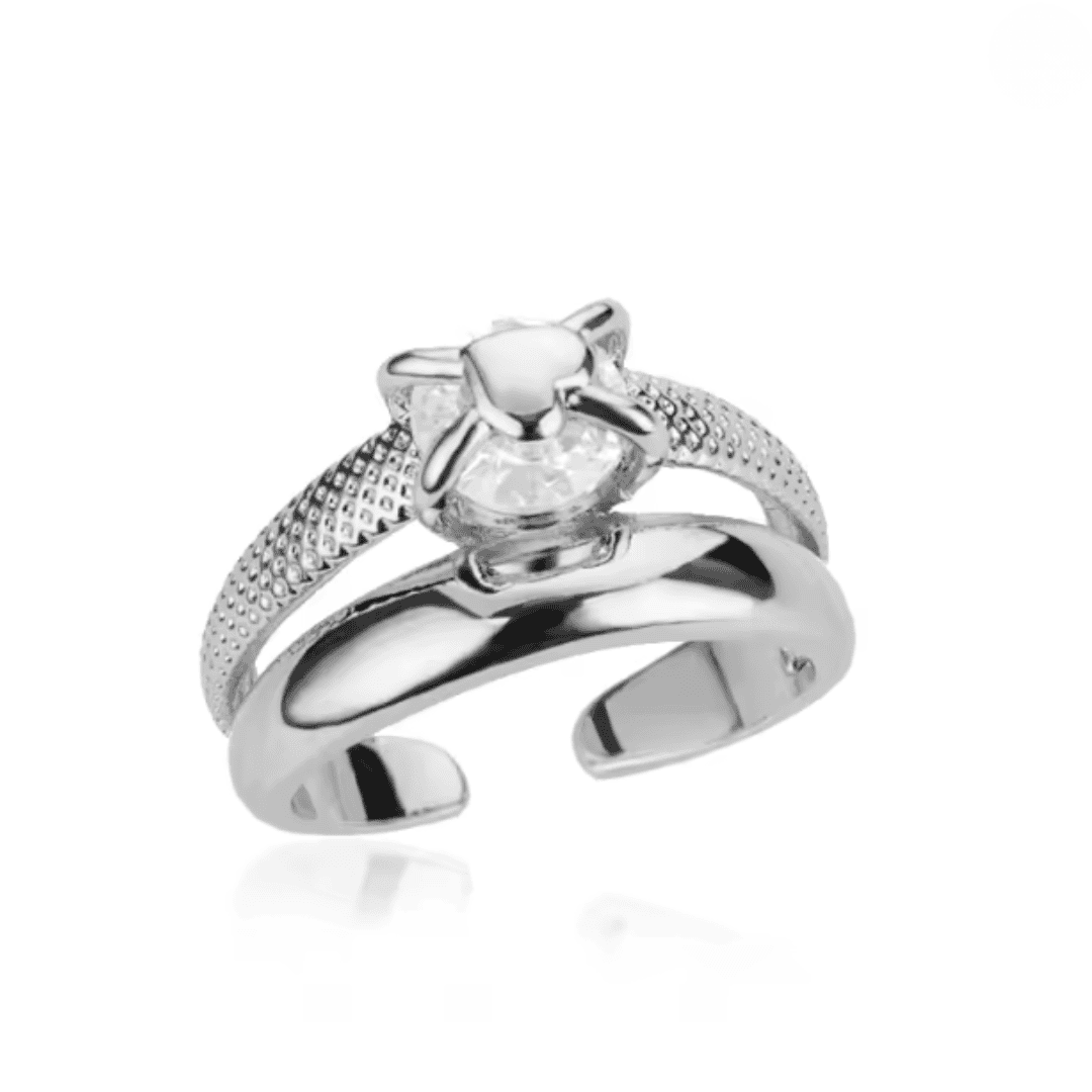 Bague Ajustable en Zircon en Forme de Cœur
