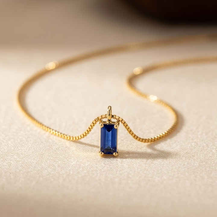 Minimalist Gold and Sapphire Necklace