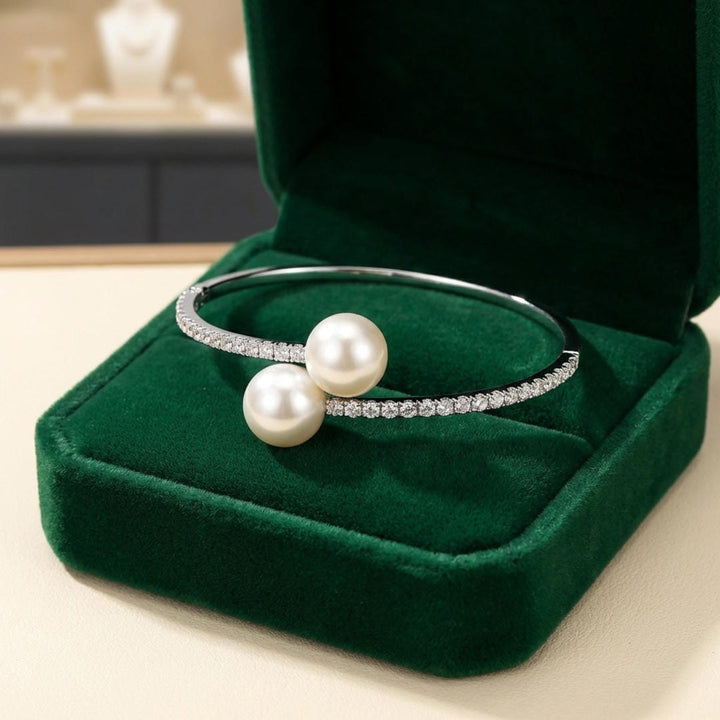 Bracelet Jonc Duo avec Perles et Pavé
