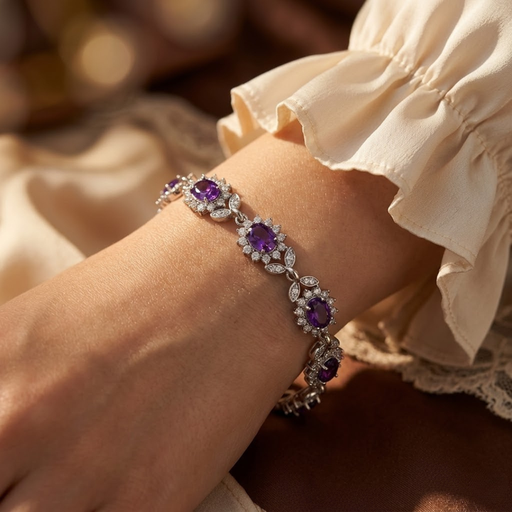 Floral Amethyst Silver Bracelet