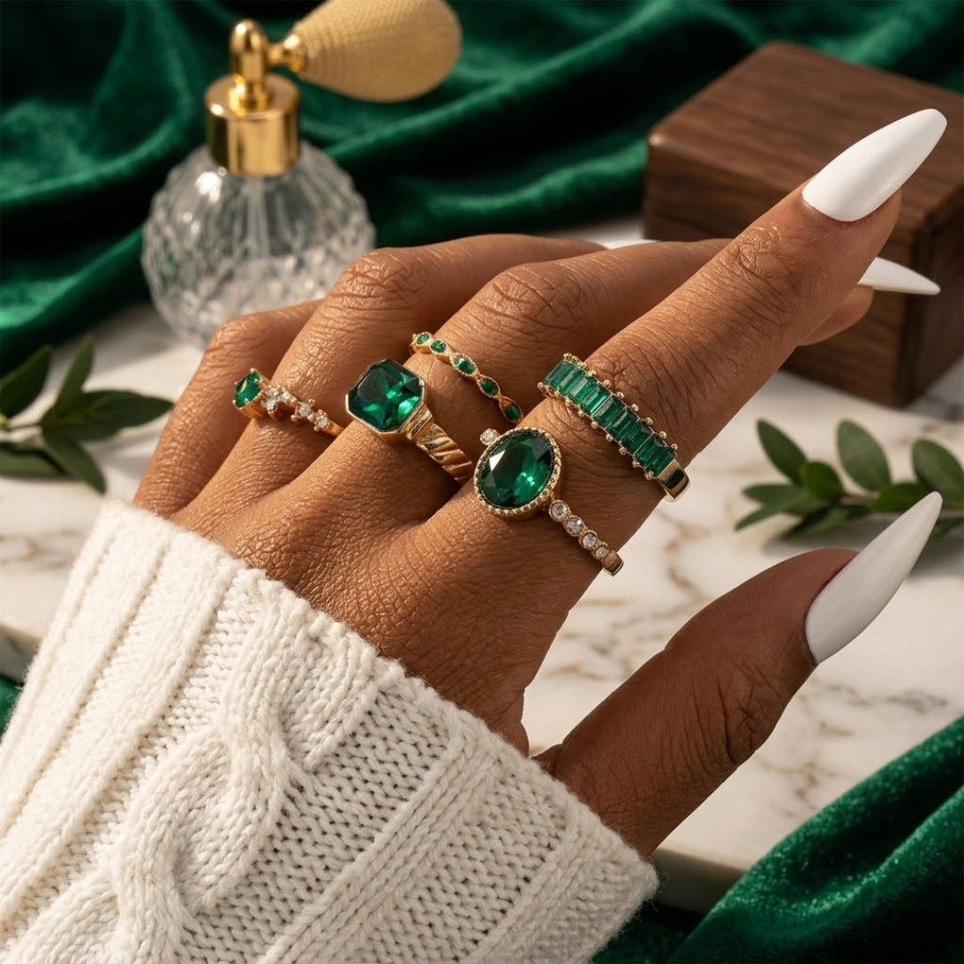 Emerald Gold Ring Set