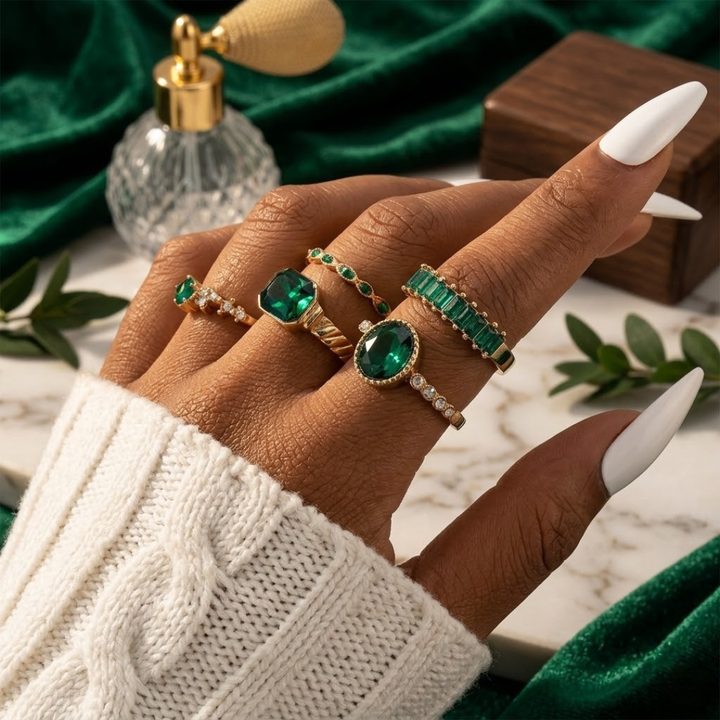 Emerald Gold Ring Set