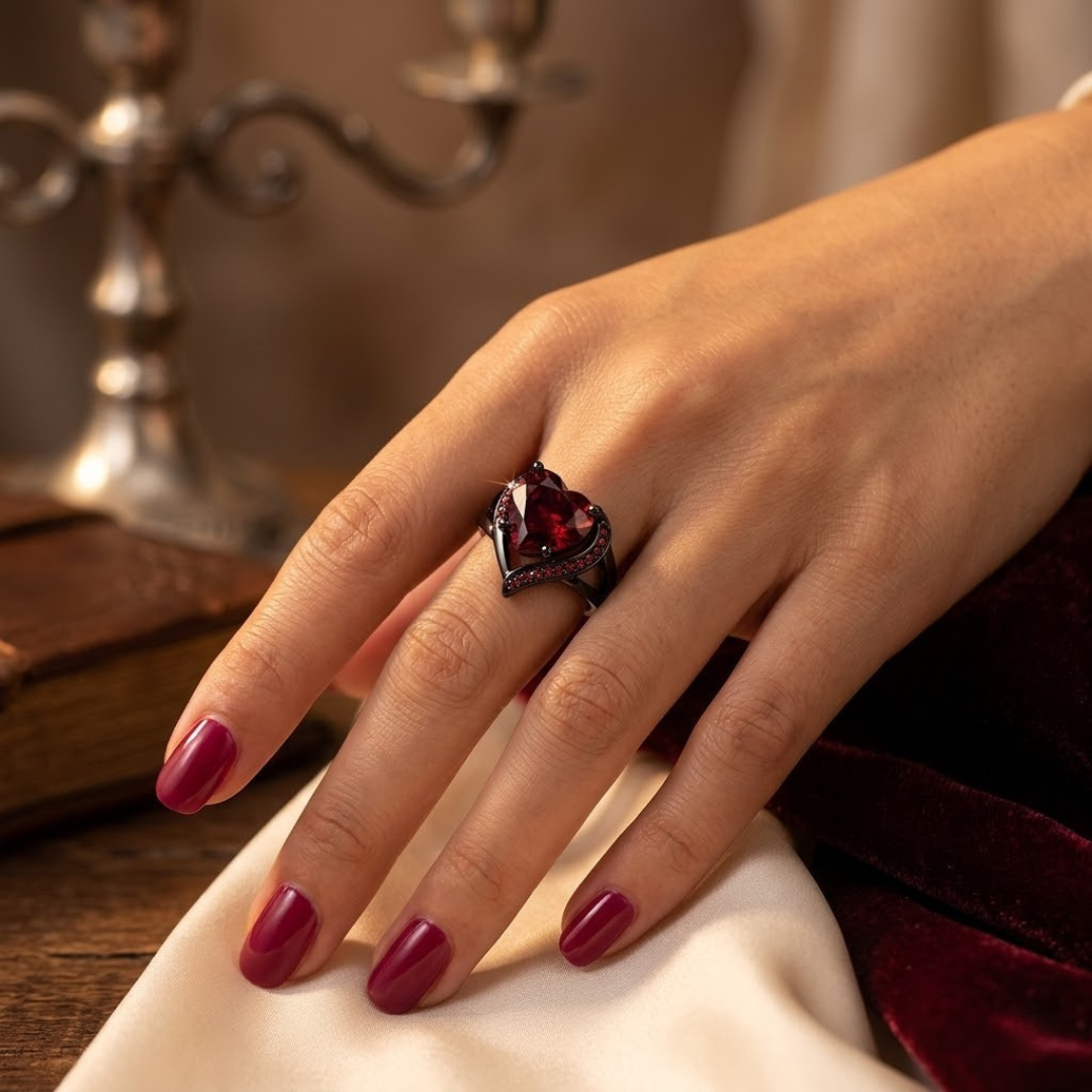 Silver Ring with Heart-Shaped Ruby