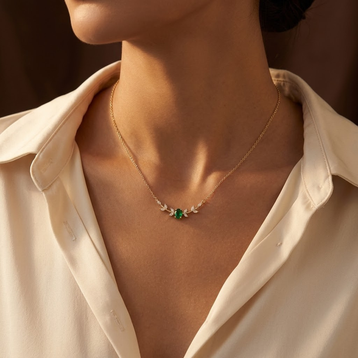 Minimalist Gold and Emerald Necklace