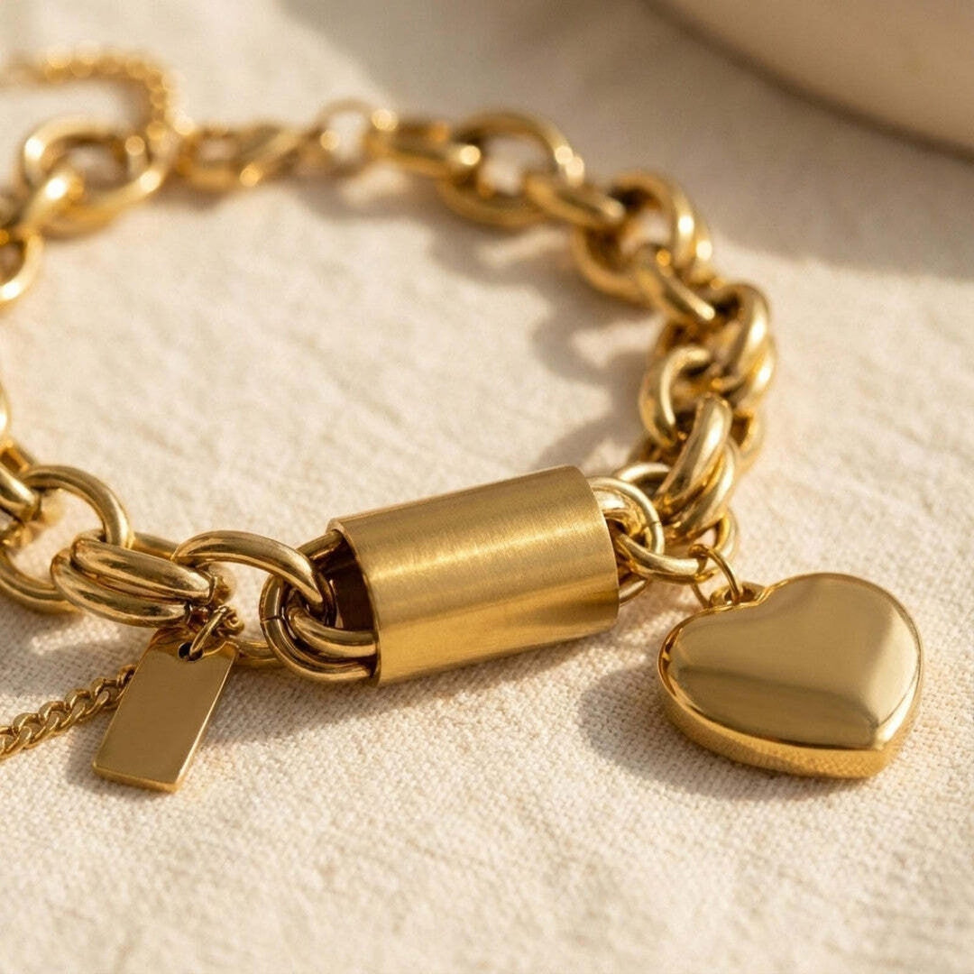 Bracelet Maillons avec Cœur Doré