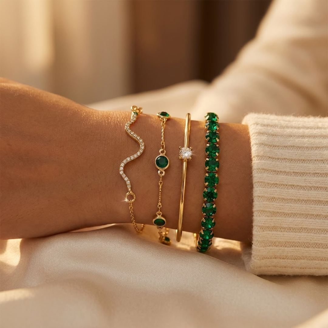 Golden Emerald Bracelet Set