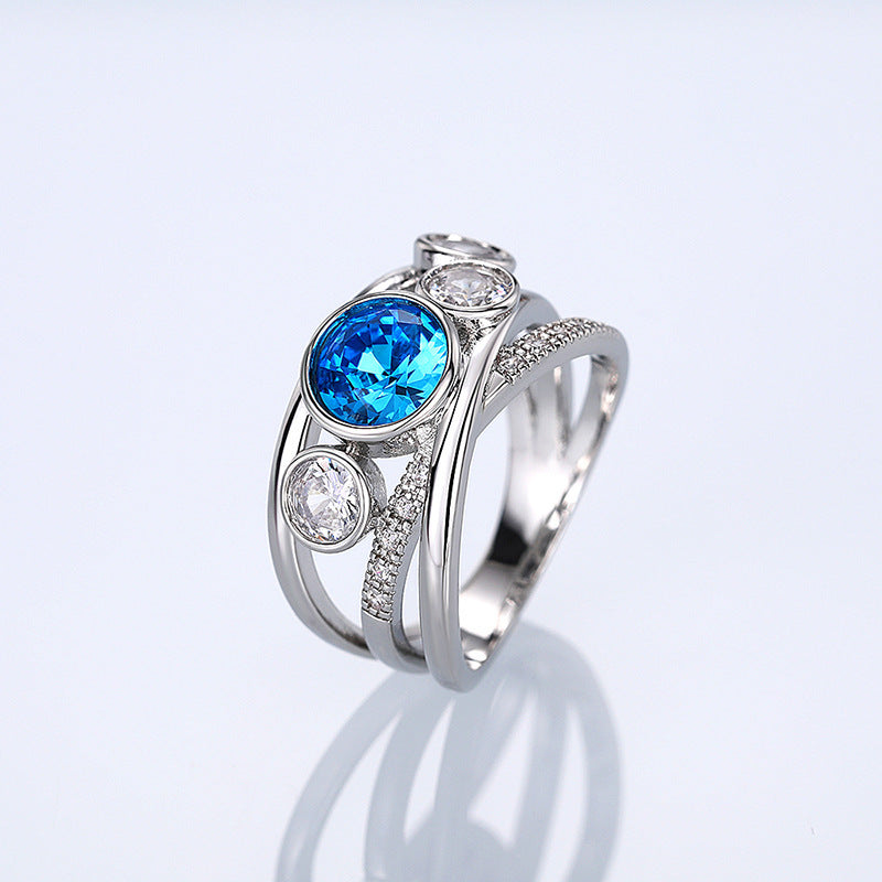 Bague de déclaration en argent avec pierre bleue