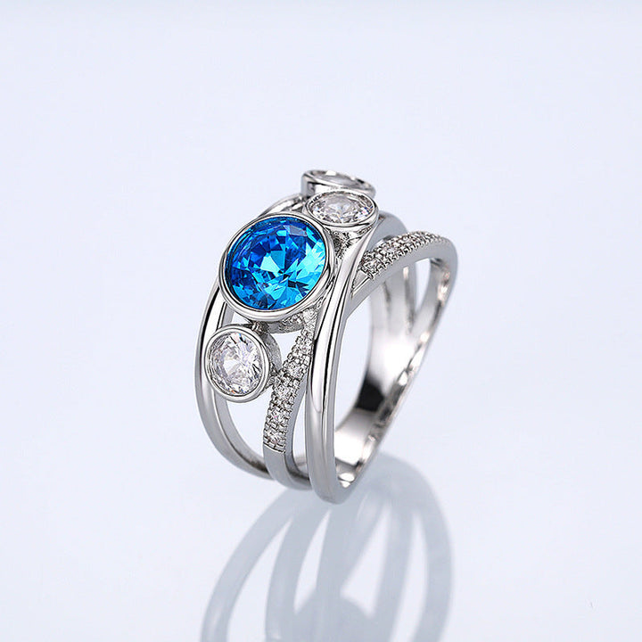 Bague de déclaration en argent avec pierre bleue