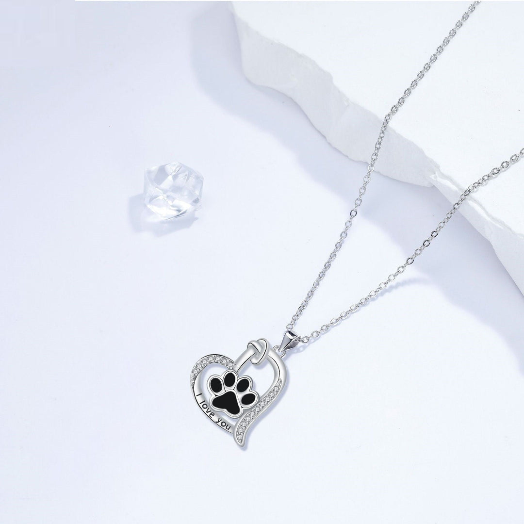 Collier en Forme de Cœur avec Empreinte de Patte de Chien en Zirconium