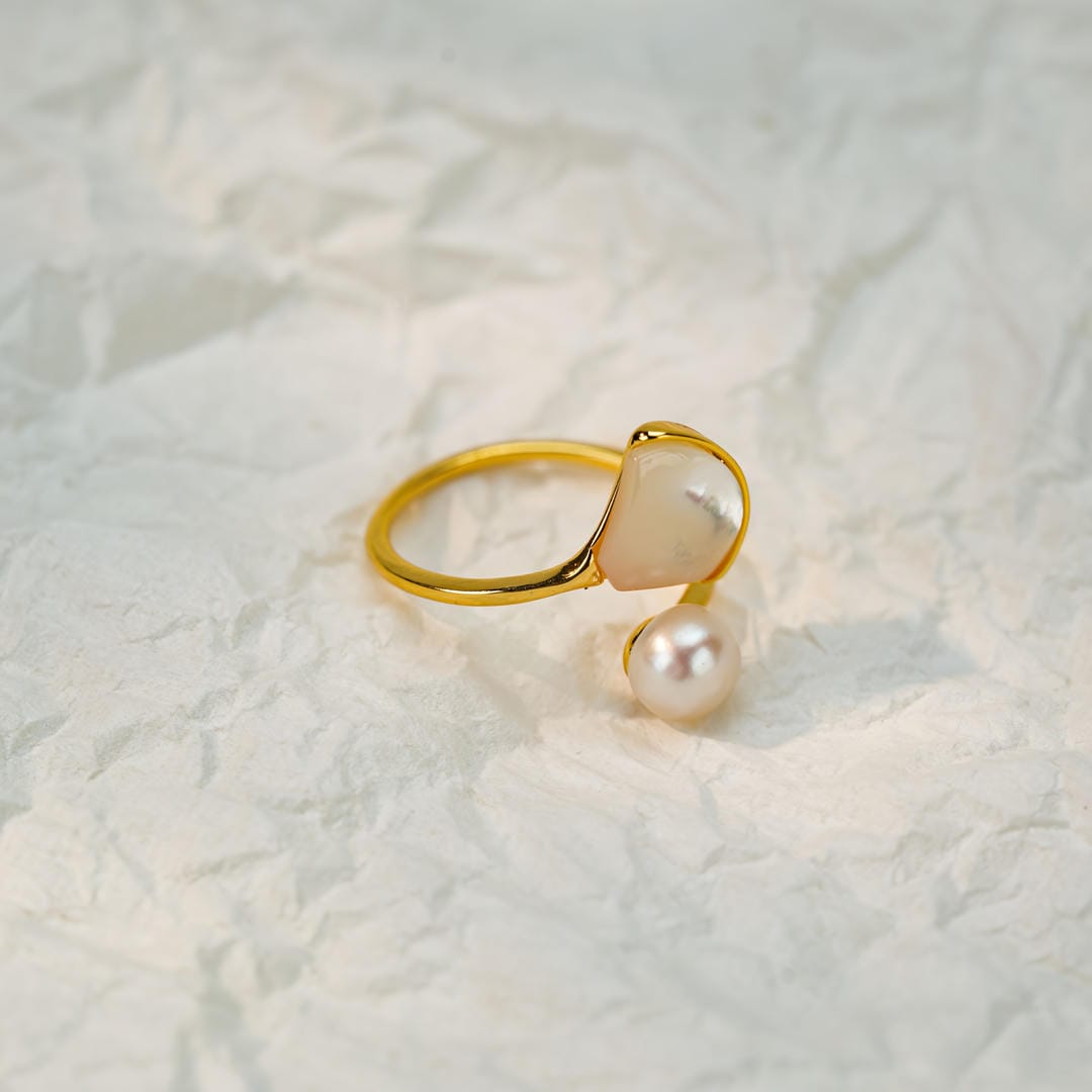Bague Enveloppante Duo Ouvert avec Perle