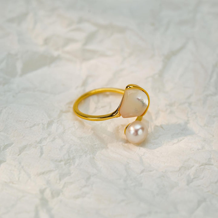 Bague Enveloppante Duo Ouvert avec Perle