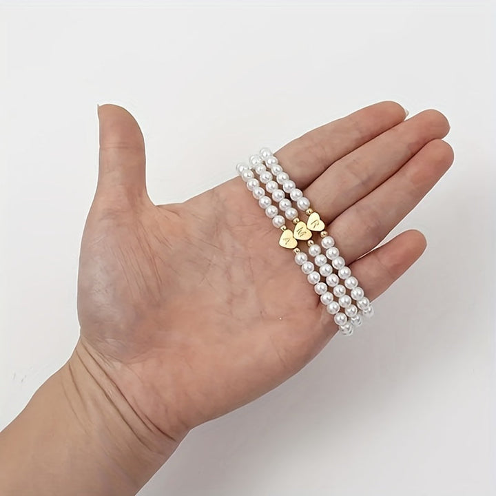 Personalised Pearl Bead Bracelet with Heart Initial Charm