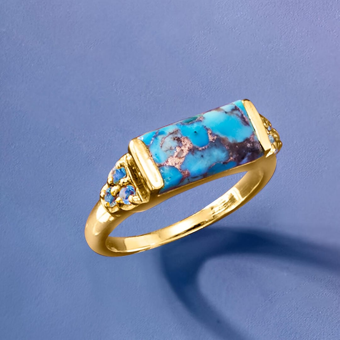 Bague Énonciatrice en Or avec Barre en Turquoise