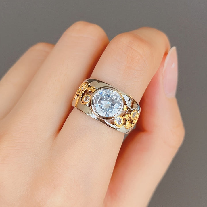 Bague Bicolore en Zirconium Doré