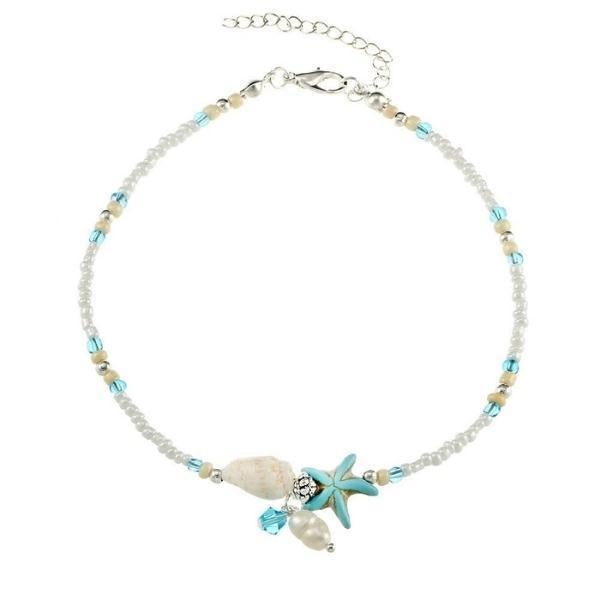 Bracelet de cheville étoile et coquillage orné de pierres naturelles