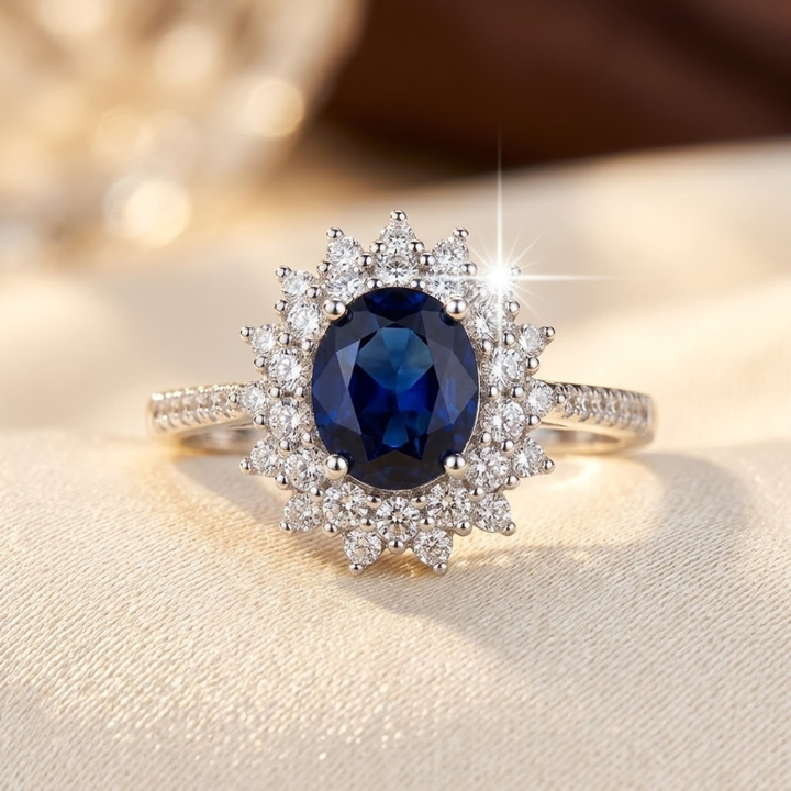 Golden Sapphire Halo Ring