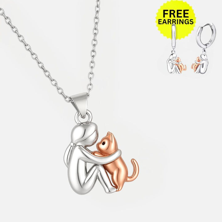 Pendentif Chat en Étreinte avec Boucles d&