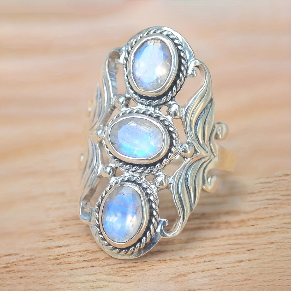 Bague en argent triple ovale en pierre de lune 20 carats