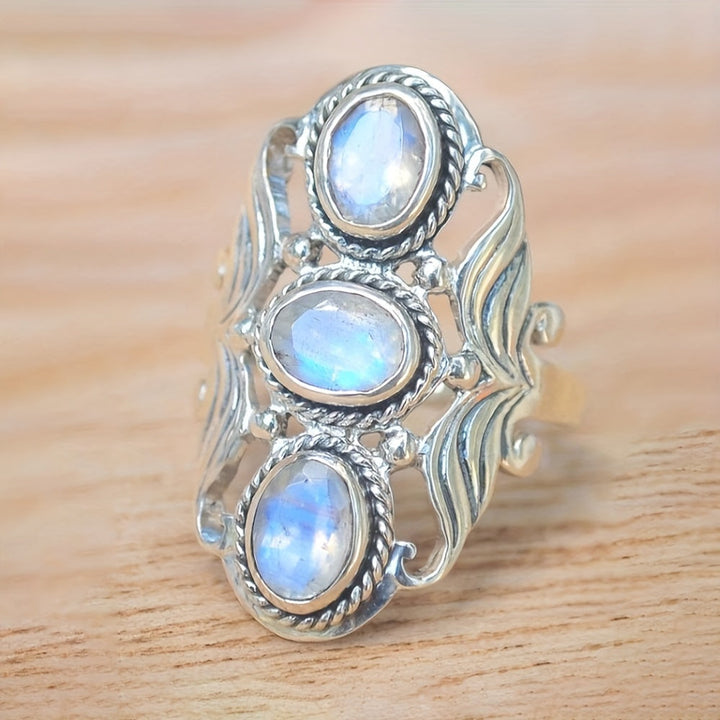 Bague en argent triple ovale en pierre de lune 20 carats