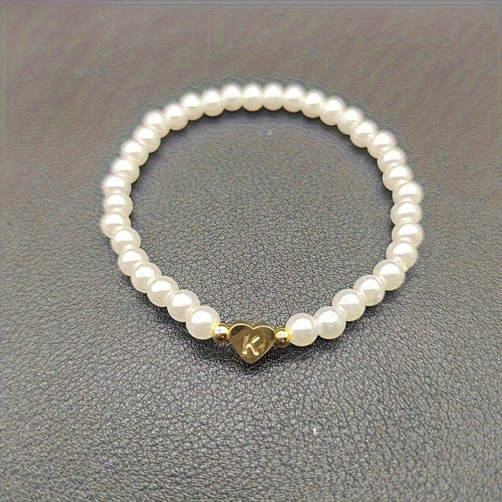 Personalised Pearl Bead Bracelet with Heart Initial Charm