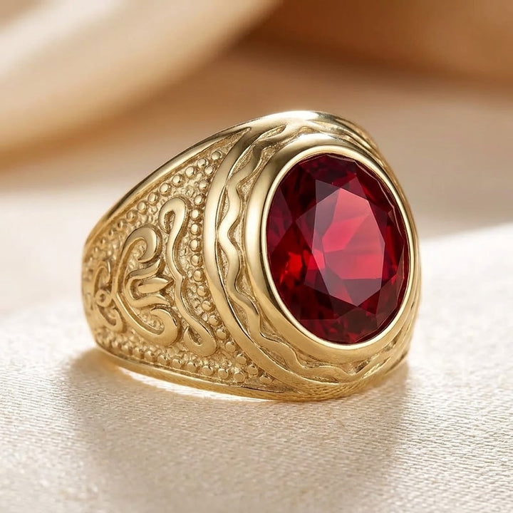 Gold Ring with Engraved Ruby