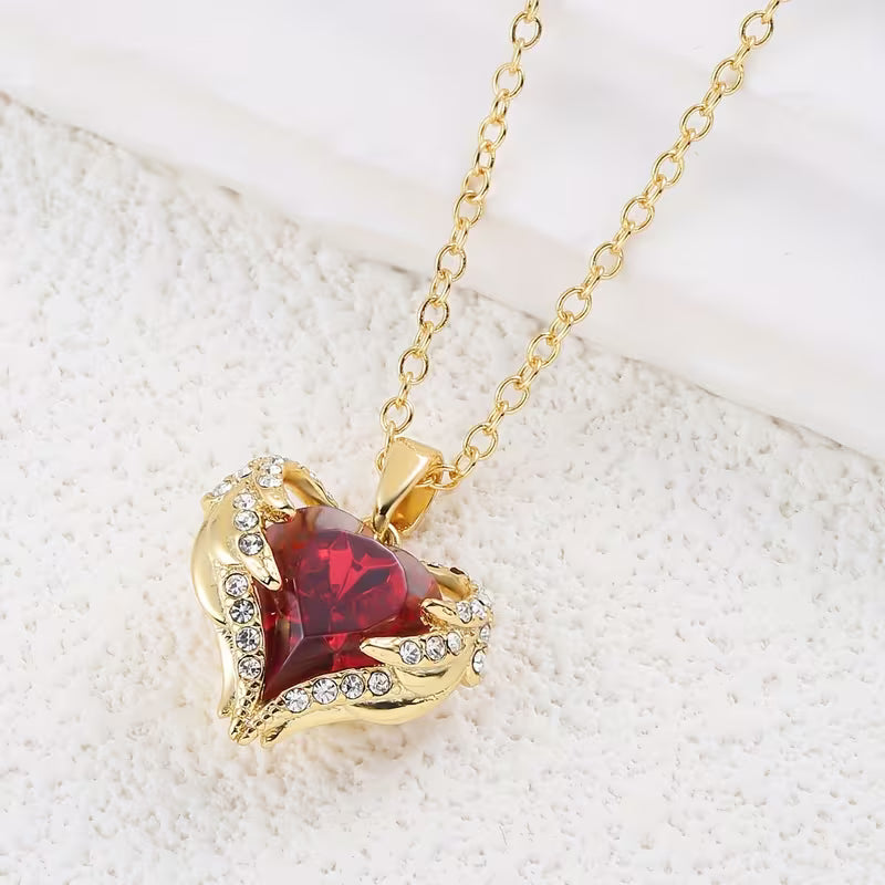Ruby Heart Pendant Angel Embrace | Gold