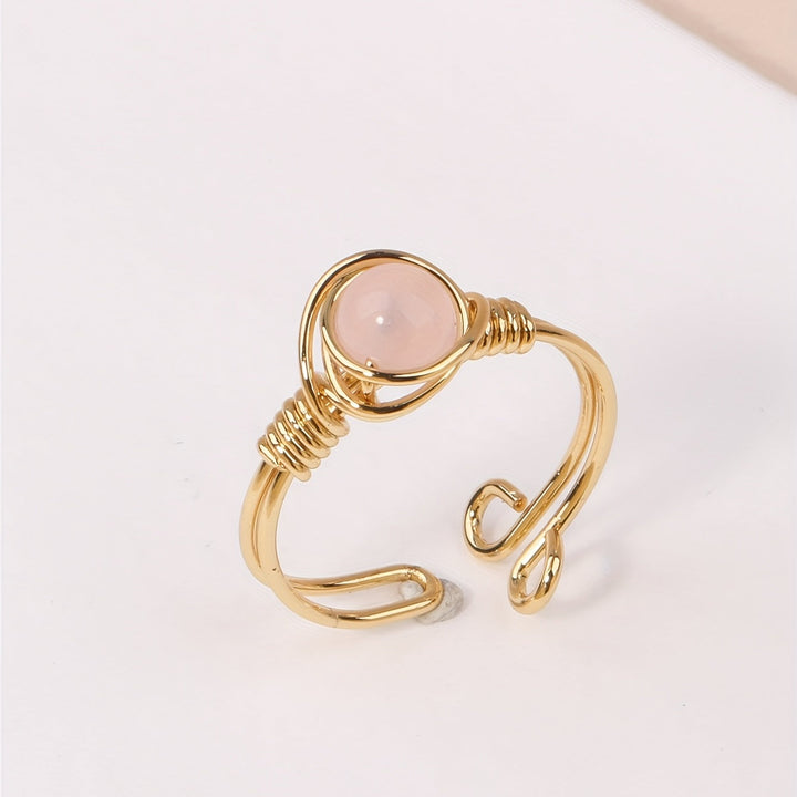 Bague en Pierre Précieuse Enveloppée de Fil Doré Irregulier