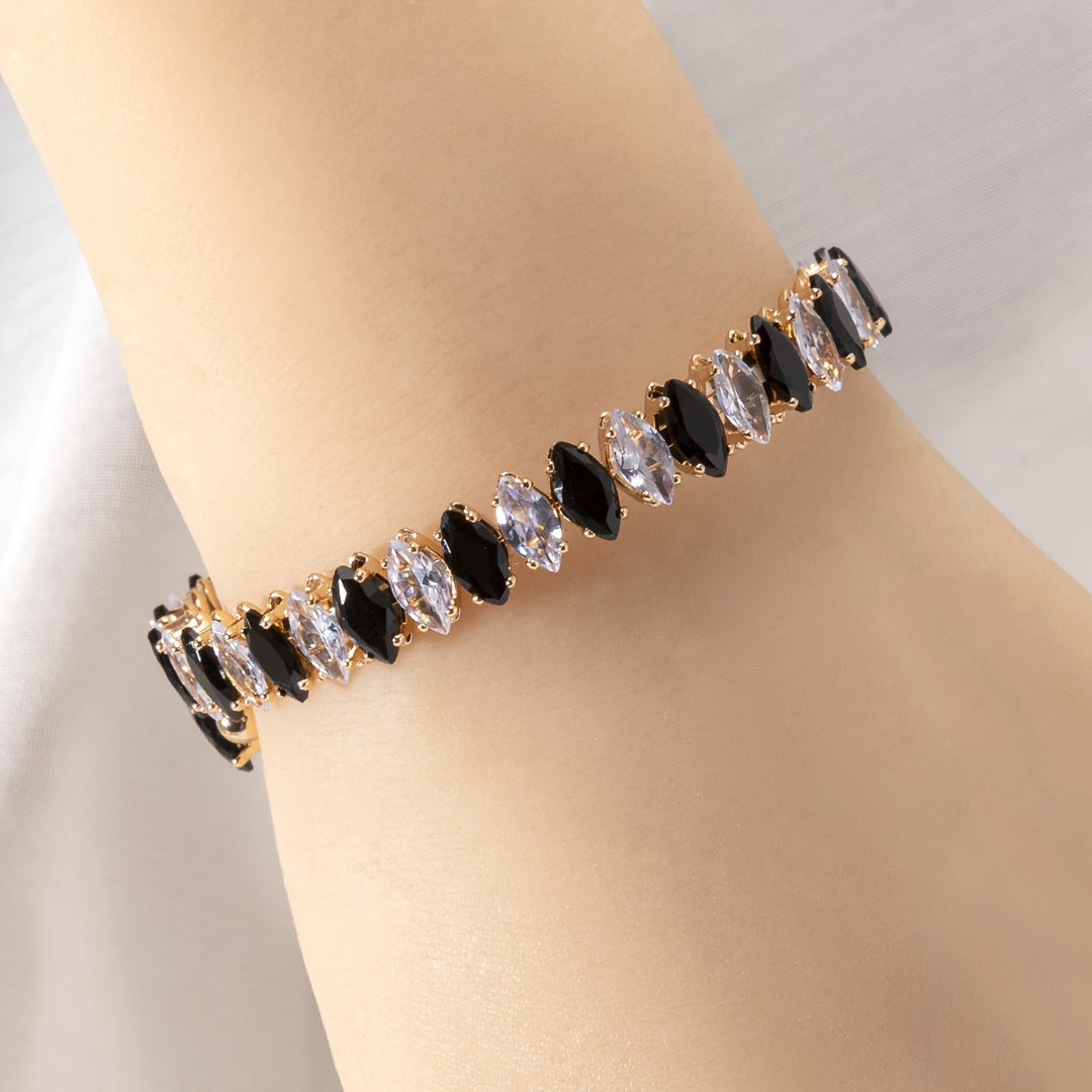 Bracelet Marquise en Zirconium et Onyx