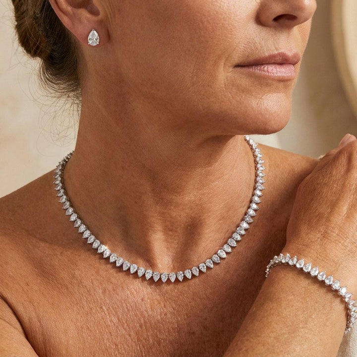 Superbe ensemble complet de mariage en zircon cubique rond clair